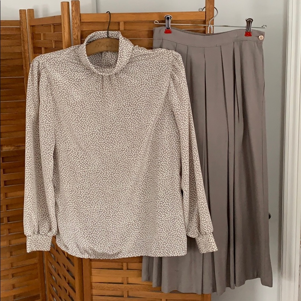 Vintage early 90s taupe skirt with blouse
